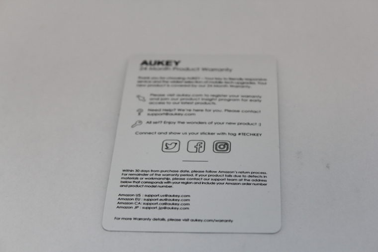 AUKEY 5ポートUSB充電器の保証書