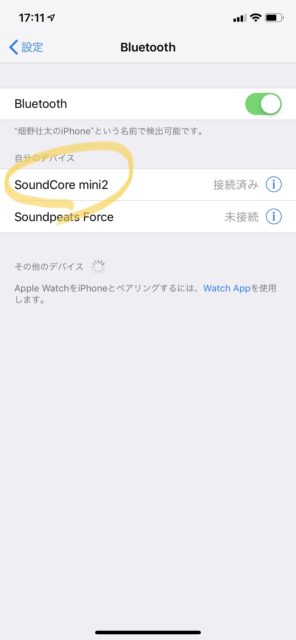 iPhone側の表示